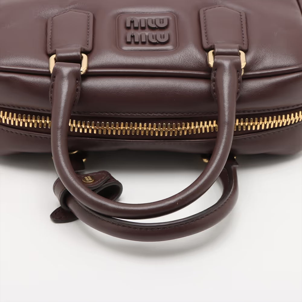 Miu Miu Arkady Leather Two-Way Handbag Brown