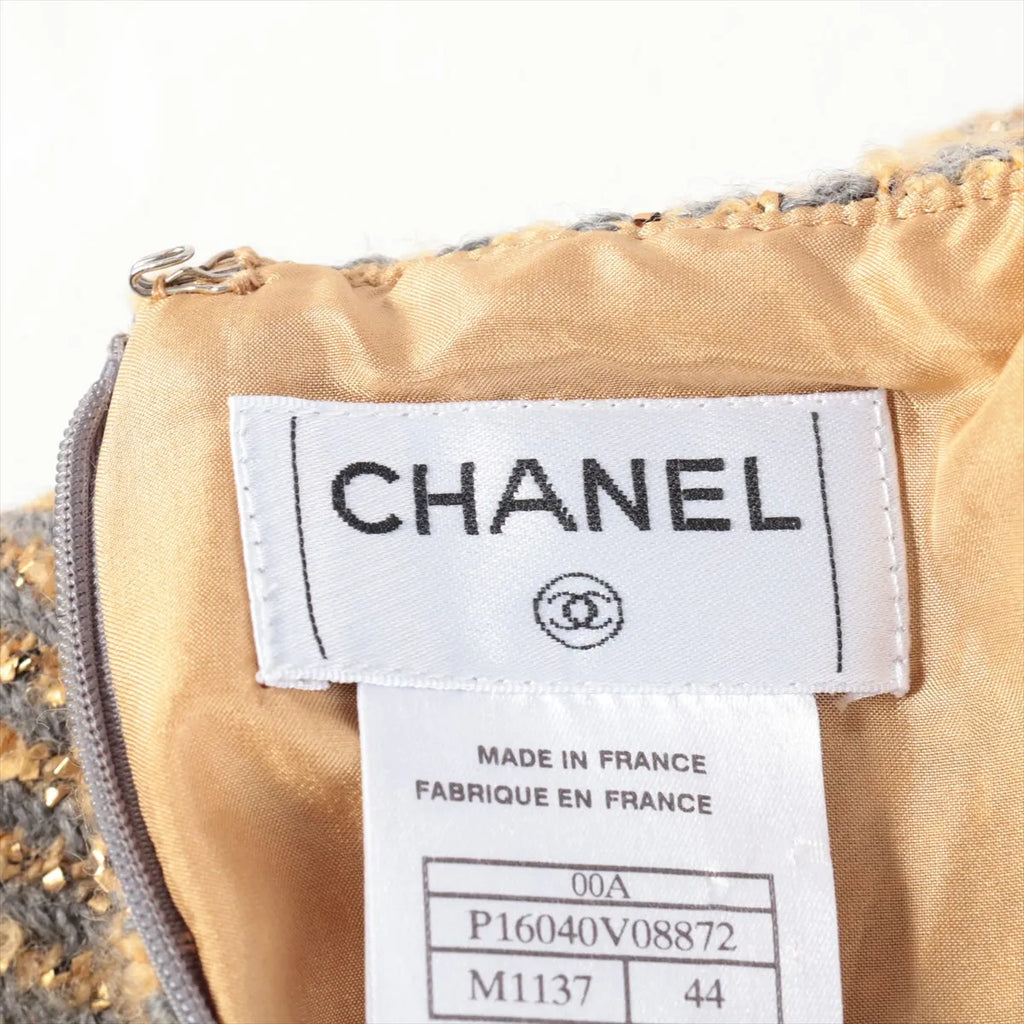 Chanel Wool Tweed Skirt Gold x Gray