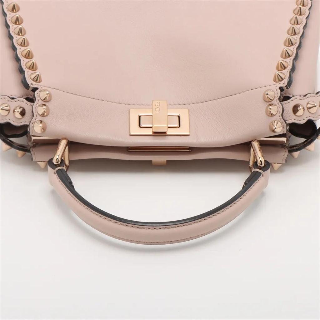 Fendi Mini Peekaboo Leather Studs Two-Way Handbag Pink