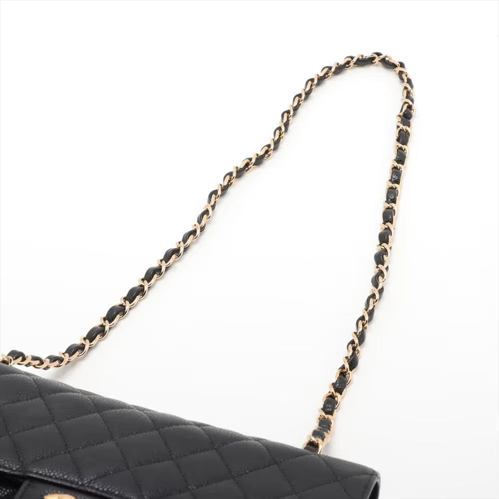 Chanel CC Logo Matelasse 25 Caviar Skin Double Flap Double Chain Bag Black
