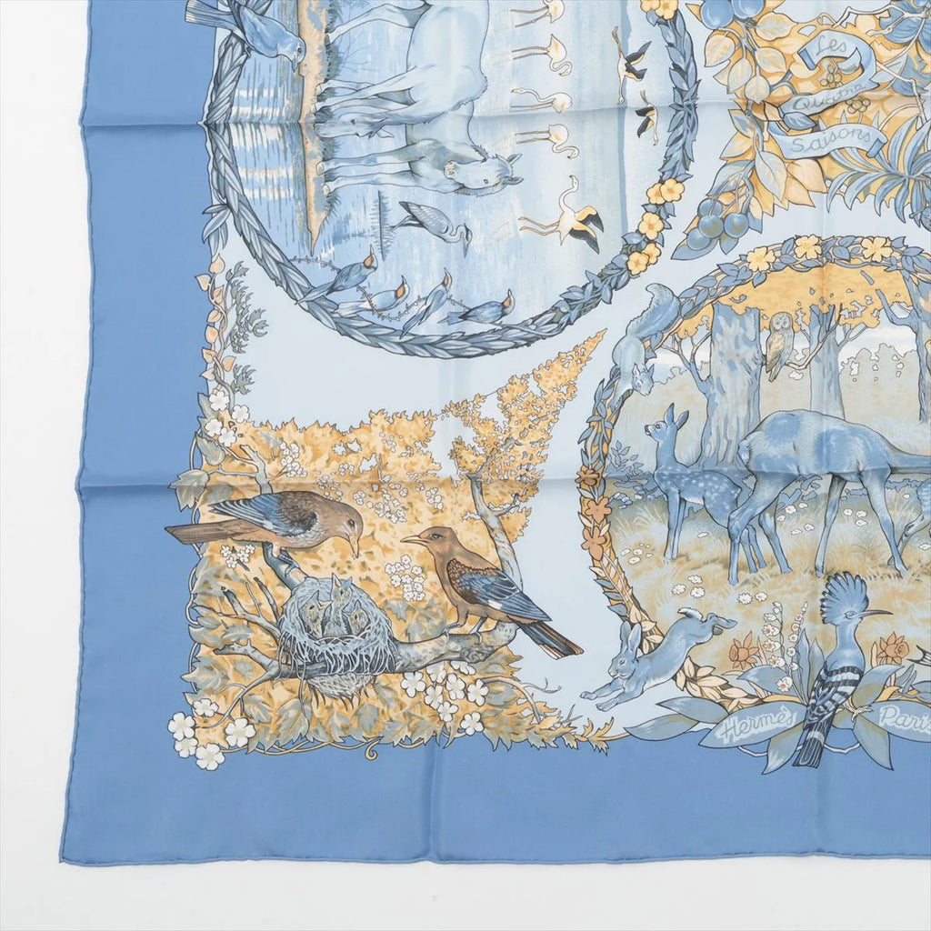 Hermès Carré 90 Les Quatre Saisons Four Seasons Silk Scarf Light Blue