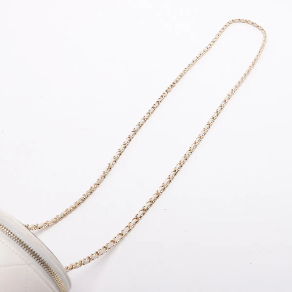 Chanel CC Logo Mini Matelasse Lambskin Chain Round Shoulder Bag White