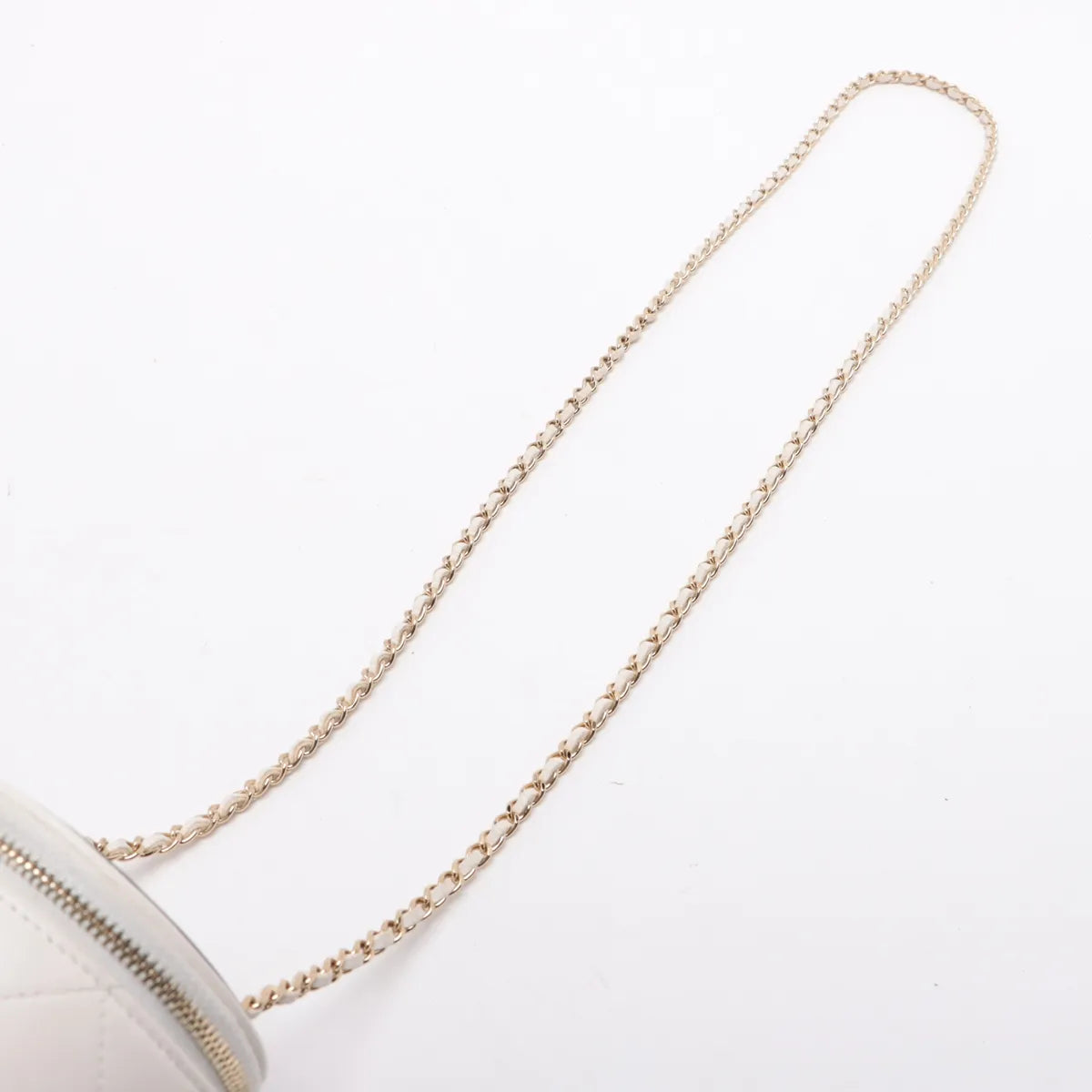 Chanel CC Logo Mini Matelasse Lambskin Chain Round Shoulder Bag White