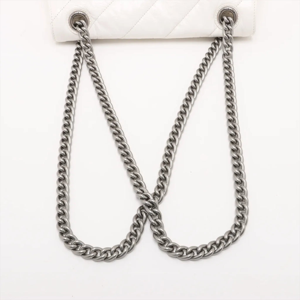 Balenciaga Crush Leather Chain Shoulder Bag White