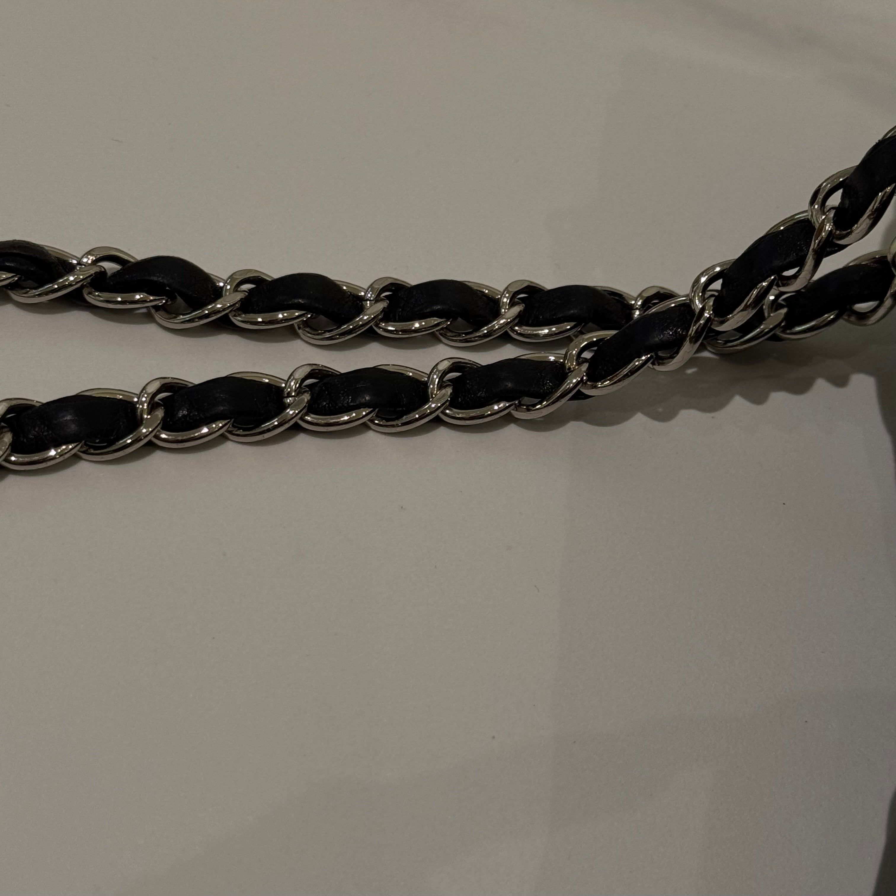 CHANEL SHOULDER BAG BLACK LAMBSKIN WITH SILVER HARDWARE STRUCTURED BASE