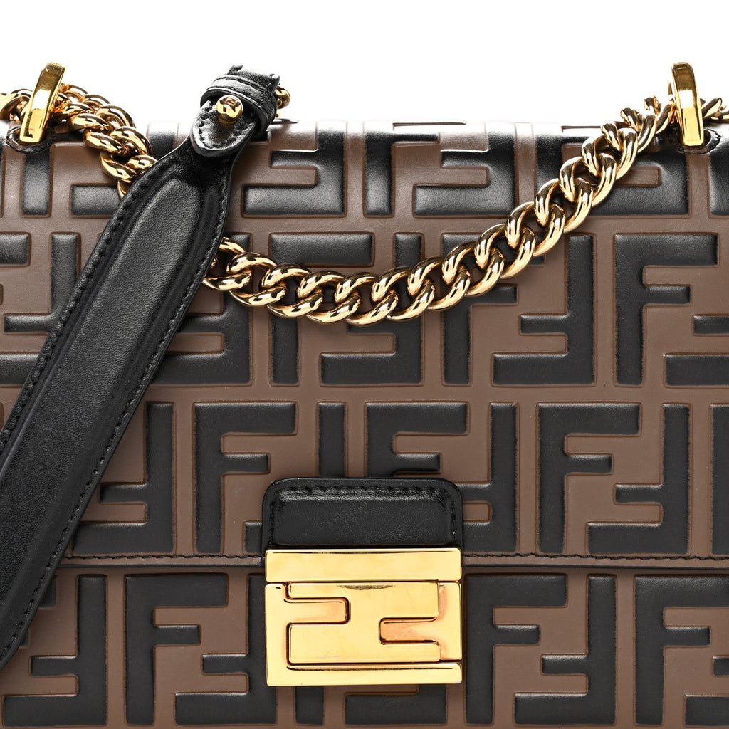 Vitello Liberty Bi-Color FF 1974 Embossed Small Kan U Shoulder Bag Maya Black