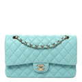 Caviar Quilted Medium Double Flap Light Blue