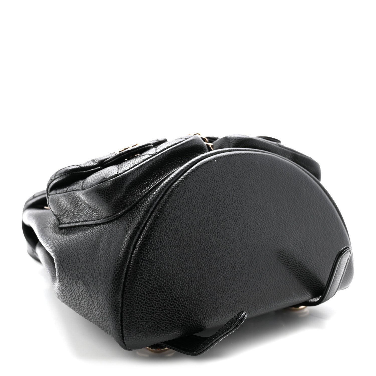 Shiny Caviar Quilted Medium Duma Pockets Drawstring Backpack Black
