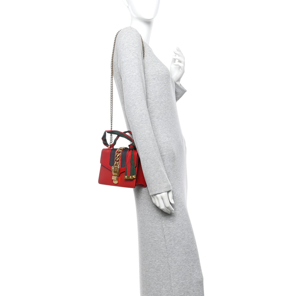Calfskin Mini Sylvie Chain Shoulder Bag Hibiscus Red