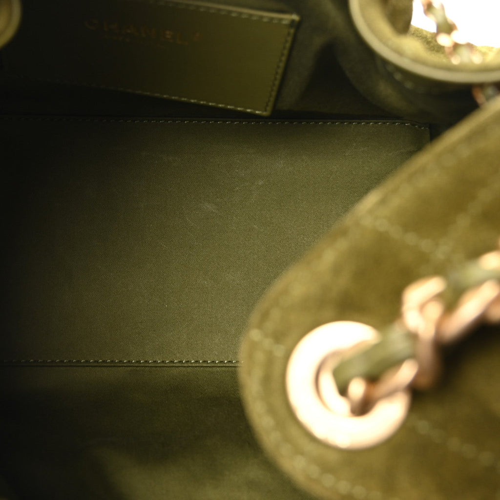 Suede Quilted Small Chanel 25 Handbag Khaki