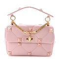 Nappa Enamel Medium Roman Stud Shoulder Bag Rose Quartz
