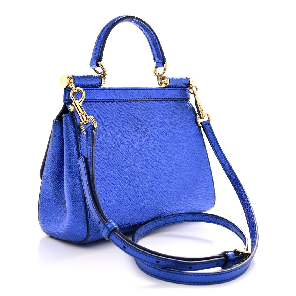 Metallic Dauphine Small Miss Sicily Satchel Blue