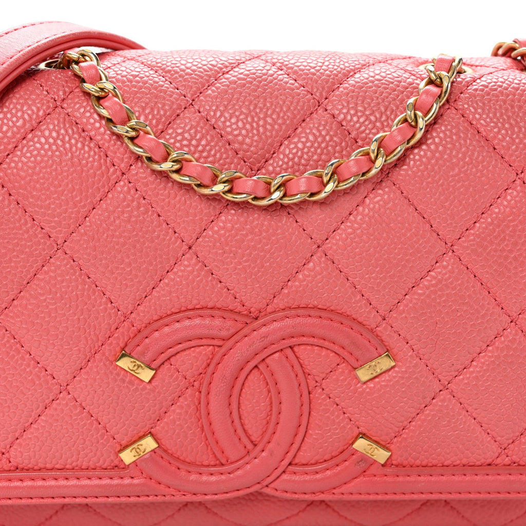 Caviar Quilted Small CC Filigree Flap Pink