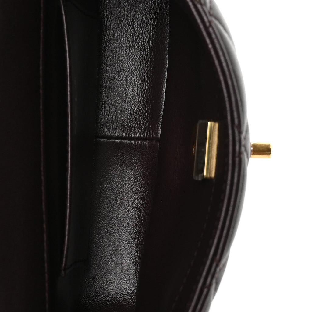 Lambskin Wenge Quilted Mini Fashion Wood Square Flap Dark Purple