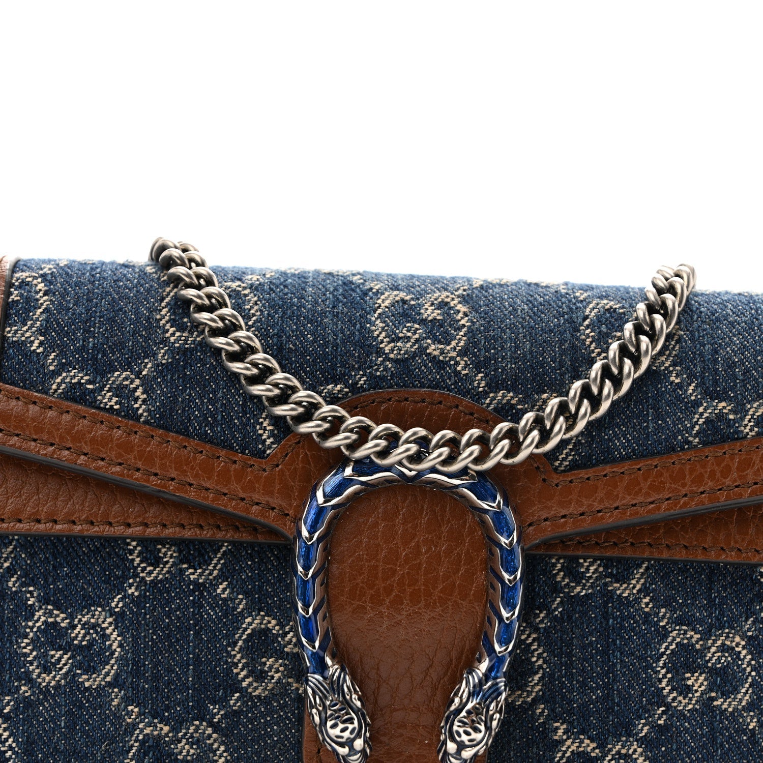 New Denim GG Monogram Dollar Calfskin Enamel Super Mini Dionysus Shoulder Bag Blue Tea Cuir Epilog Electric Blue