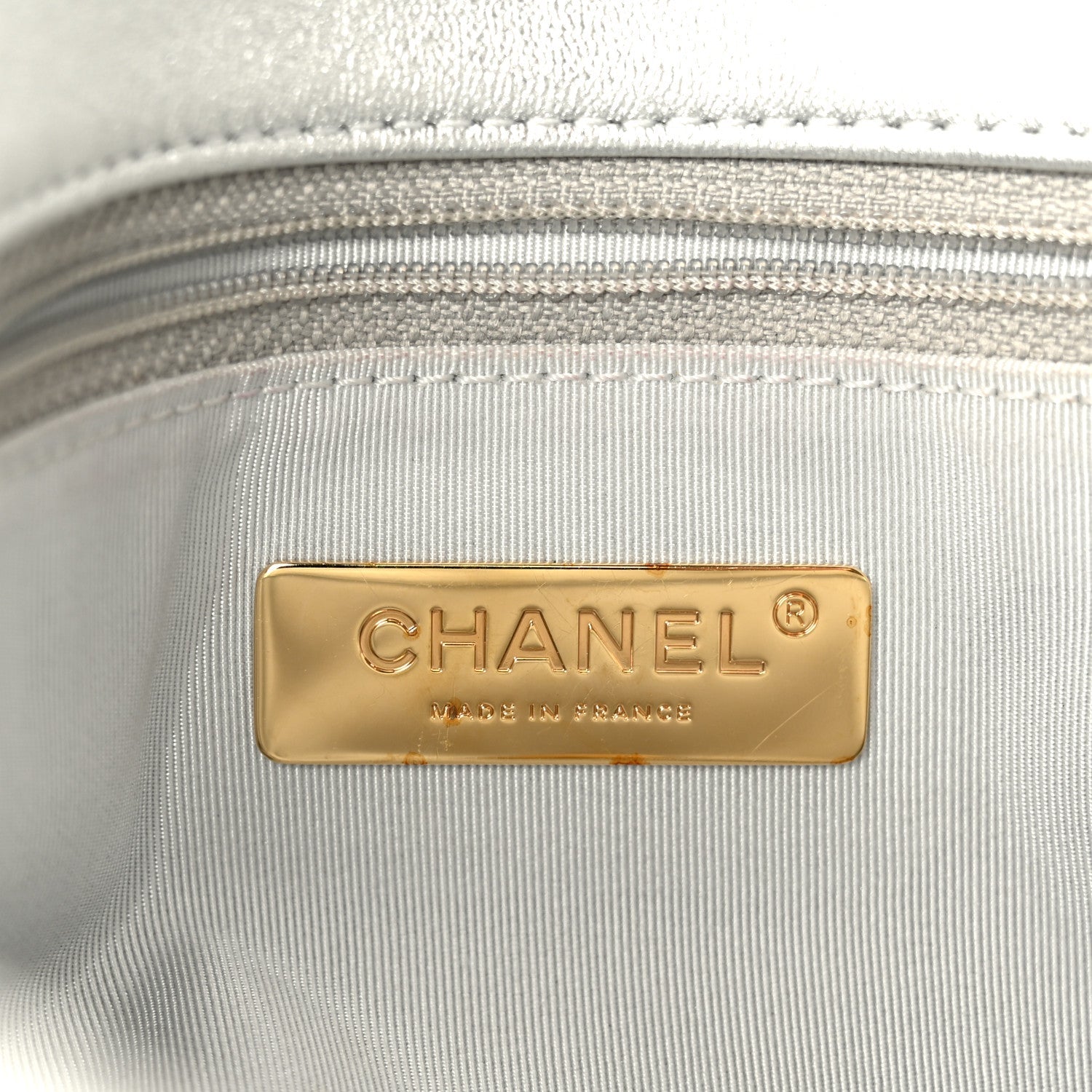 Metallic Lambskin Quilted Medium Chanel 19 Flap Silver