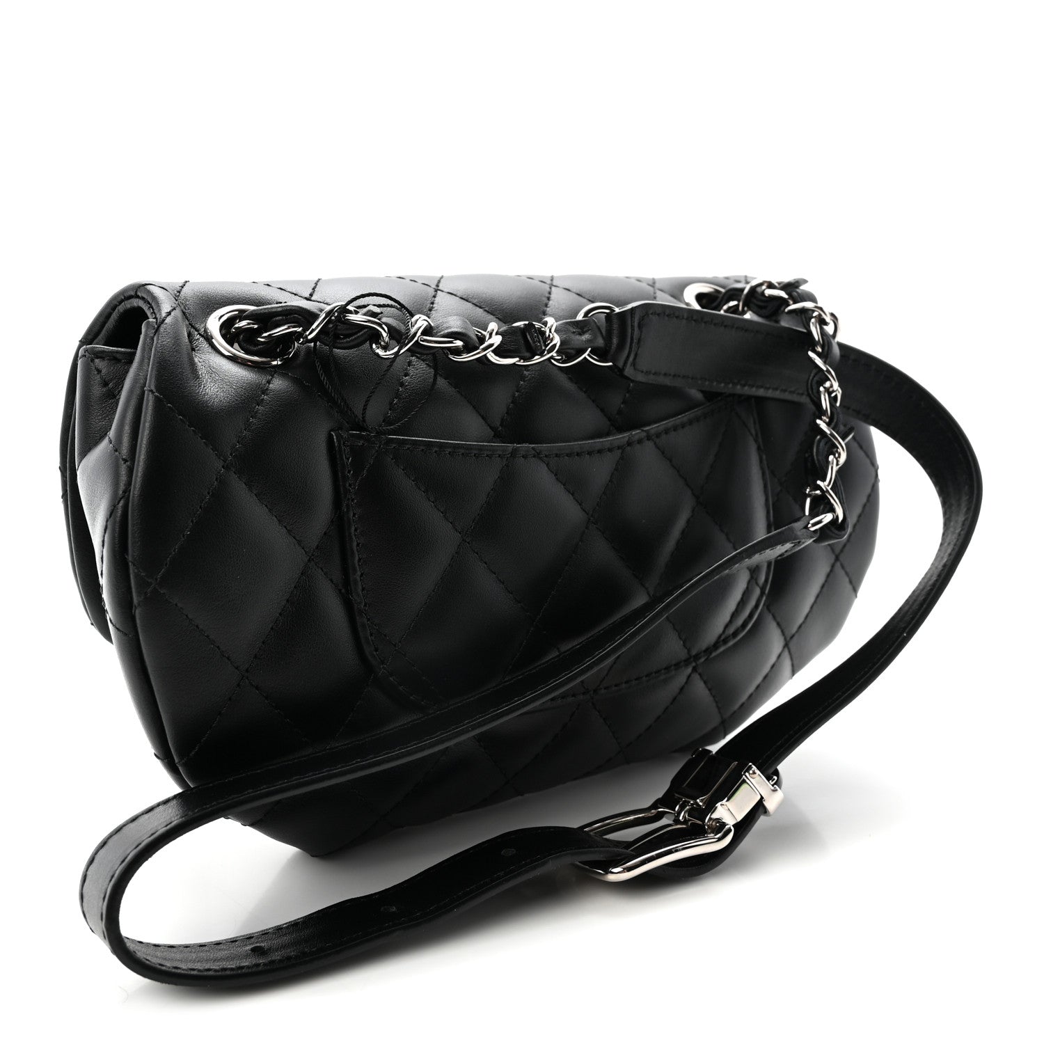 Calfskin Quilted CC Uniform Flap Belt Bag Black