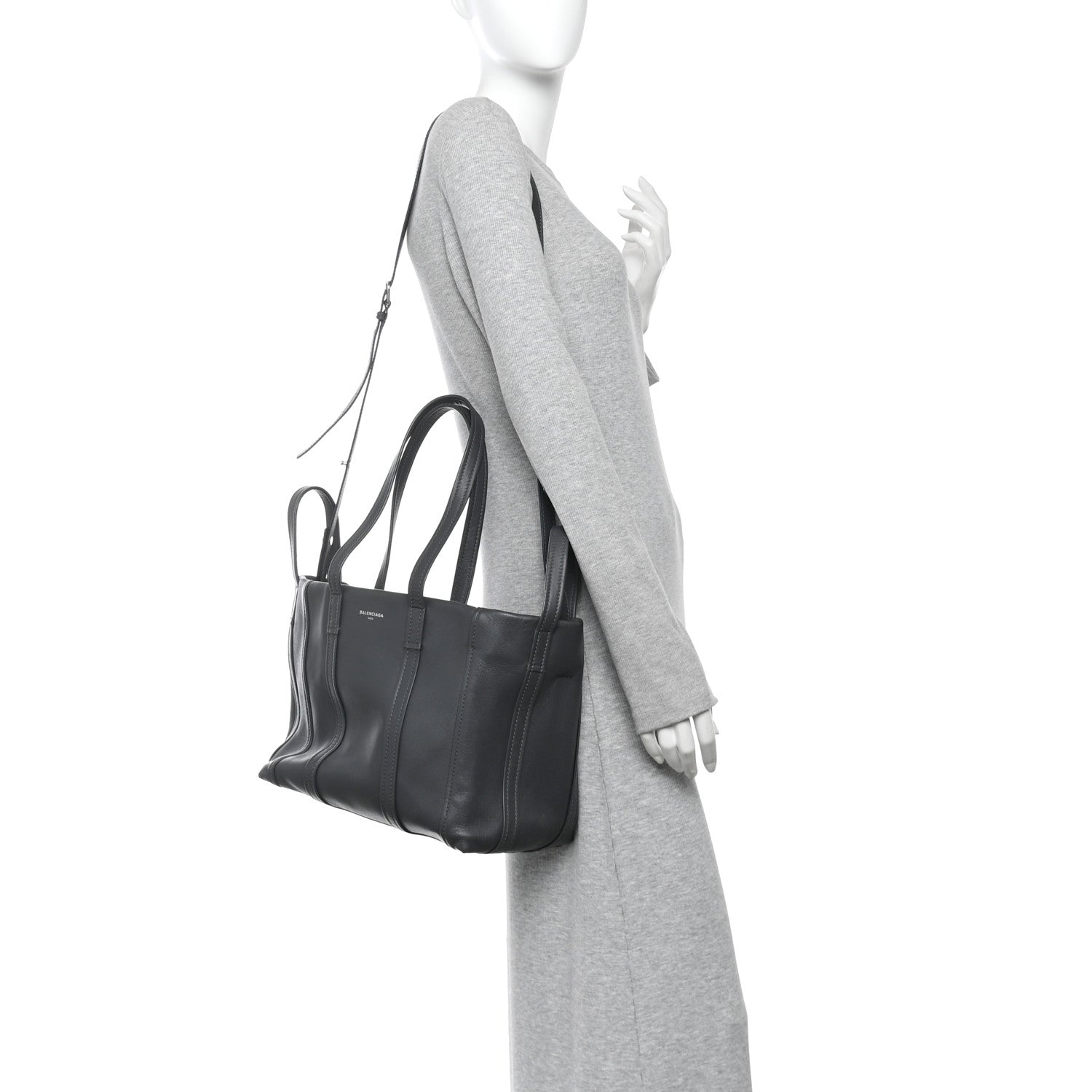Calfskin Medium Laundry Cabas Tote Gris Fossile