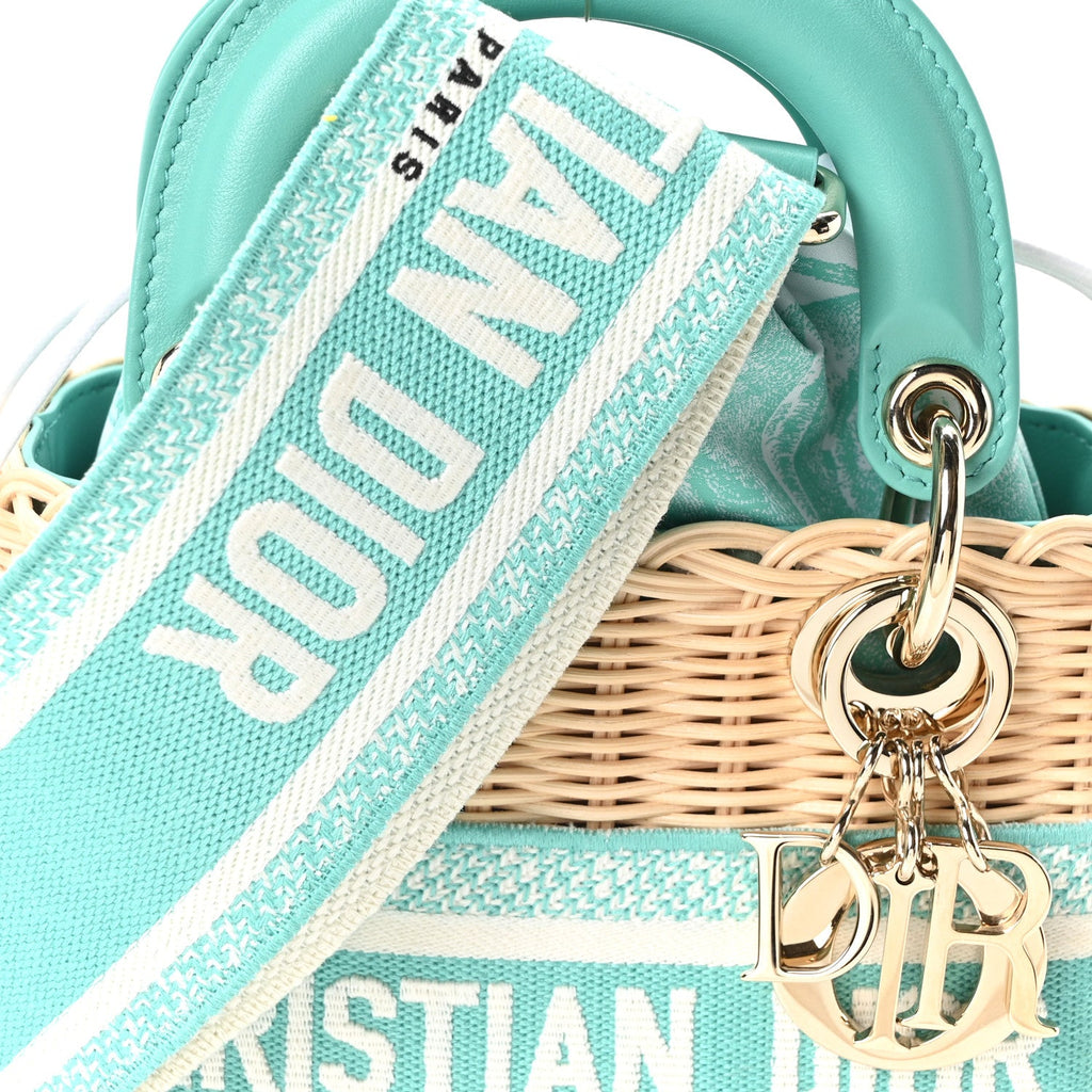 Wicker Oblique Mini Lady Dior Bag Aquamarina