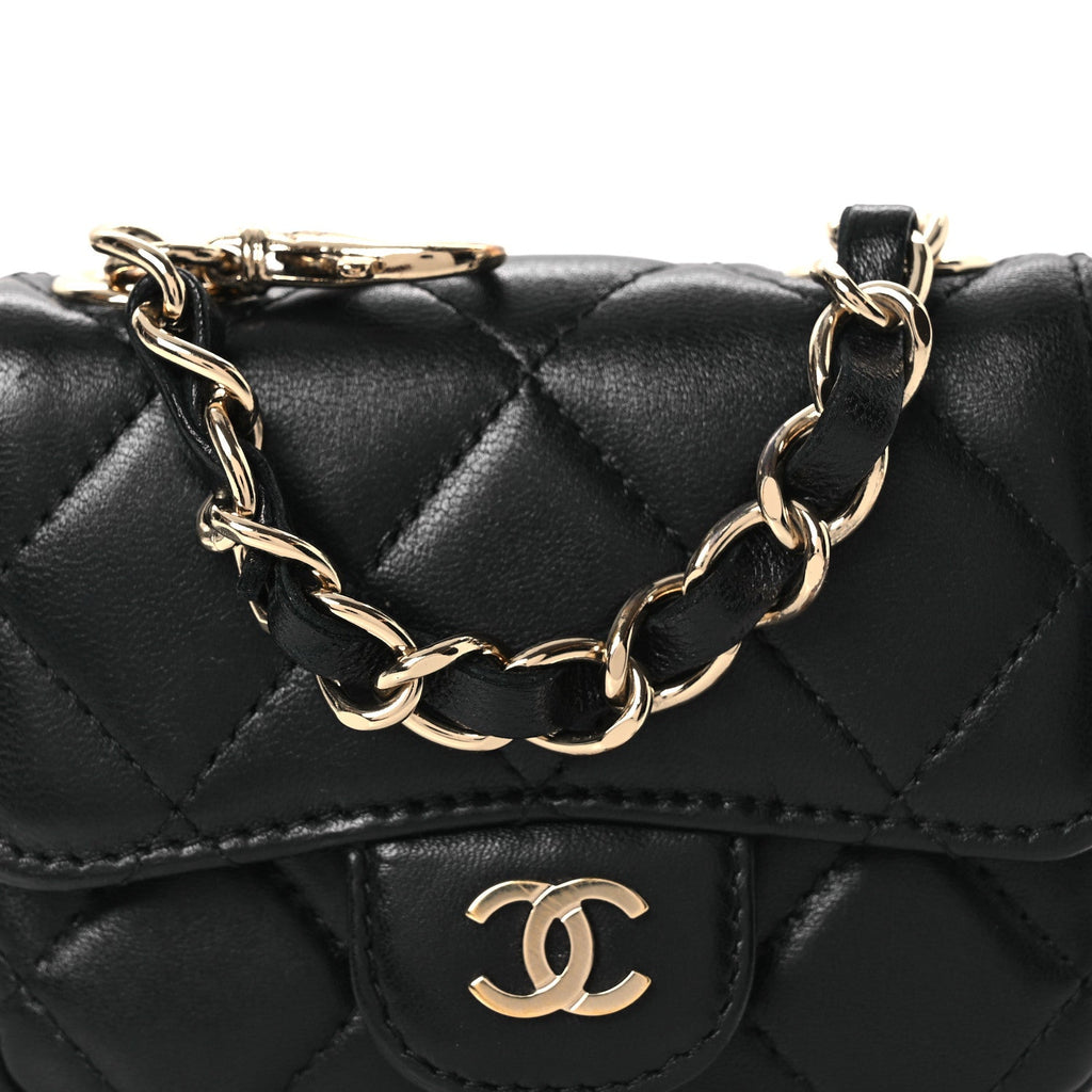 Lambskin Quilted Mini Chain Belt Bag Black