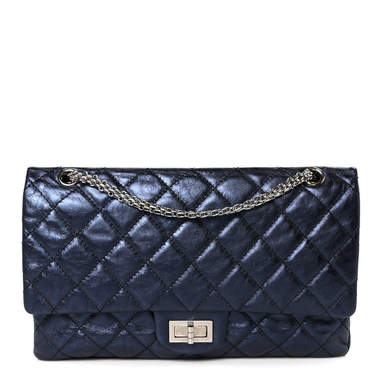 Metallic Aged Calfskin Quilted 2.55 Reissue 227 Flap Blue