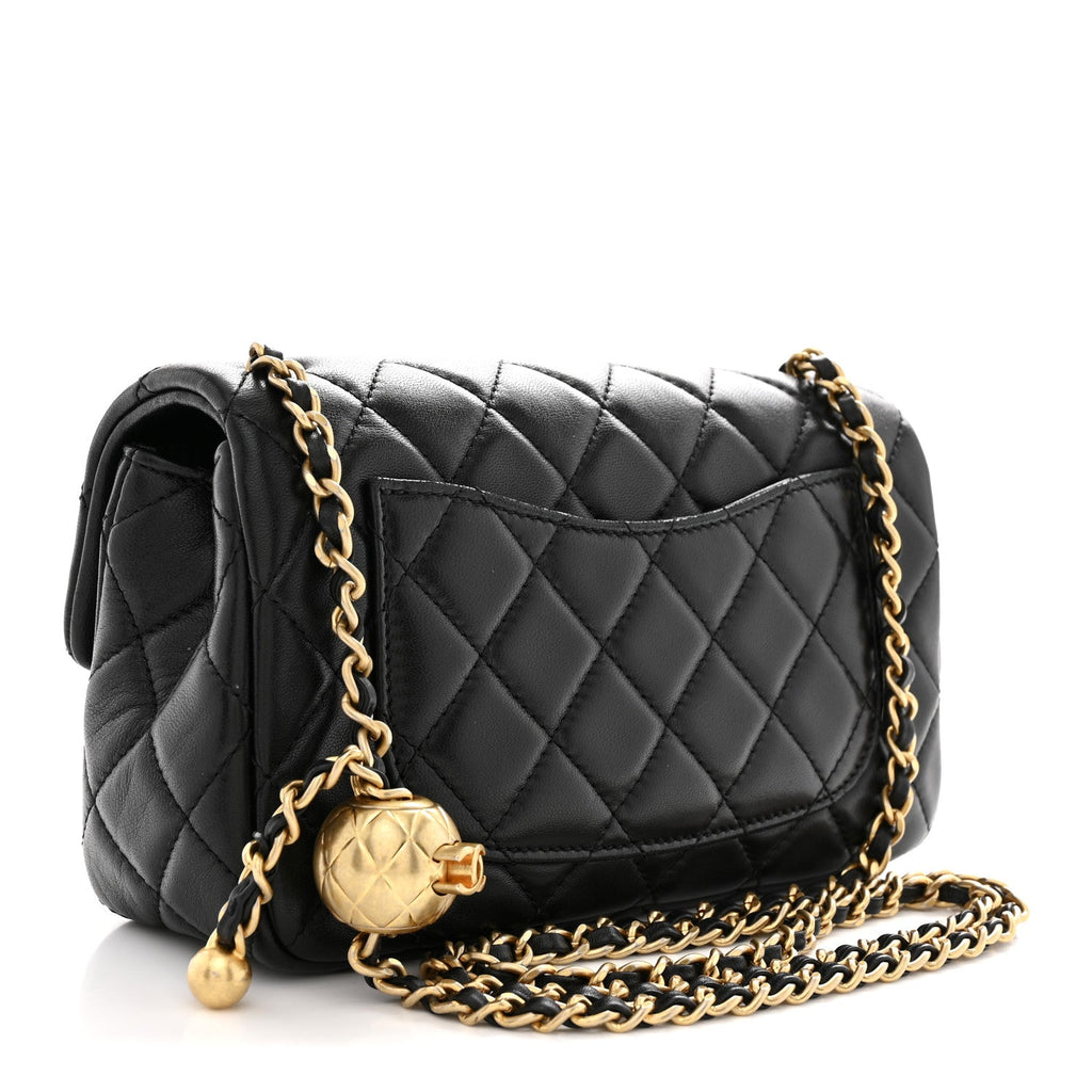 Lambskin Quilted Mini Rectangular Pearl Crush Flap Black