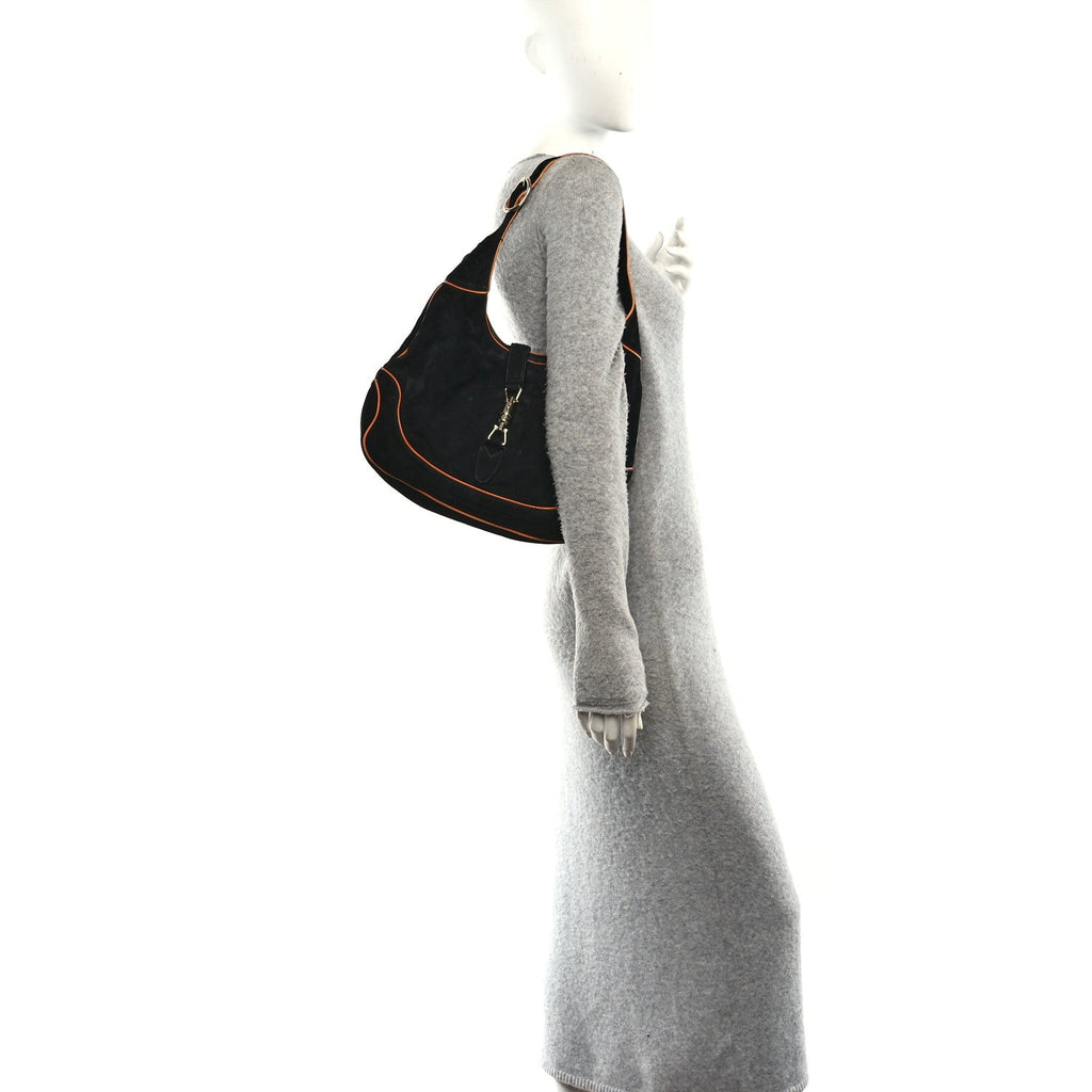 Nubuck Medium New Jackie Shoulder Bag Black Orange
