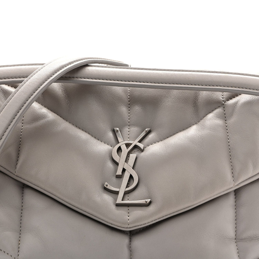 Lambskin Quilted Medium Loulou Puffer Monogram Chain Satchel Blanc Vintage
