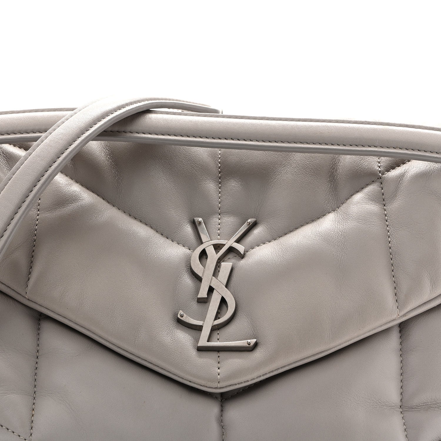 Lambskin Quilted Medium Loulou Puffer Monogram Chain Satchel Blanc Vintage