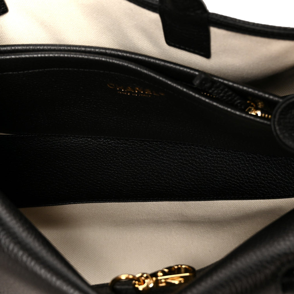 Grained Calfskin Stitched Urban Essentials Small Shopping Bag Black