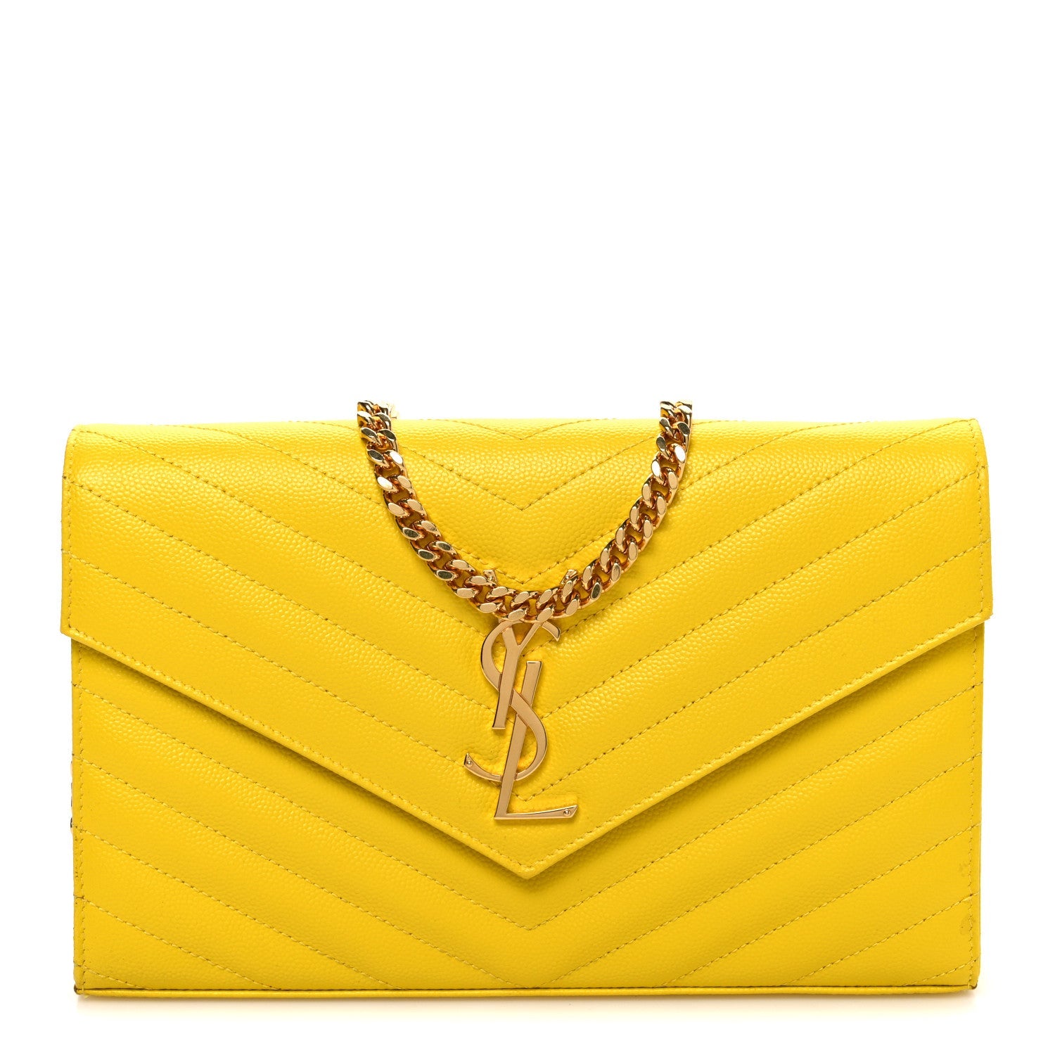 Grain De Poudre Matelasse Chevron Monogram Chain Wallet Yellow