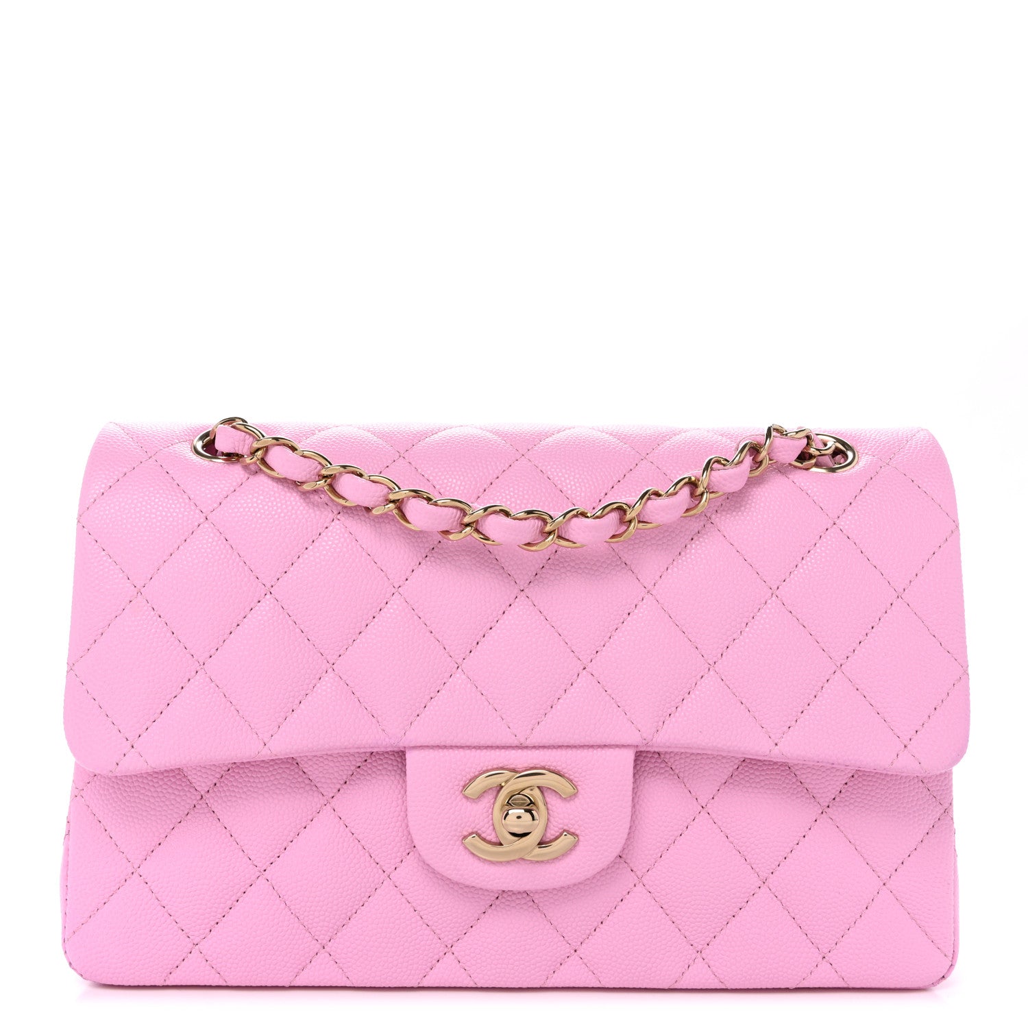Caviar Quilted Small Double Flap Pink