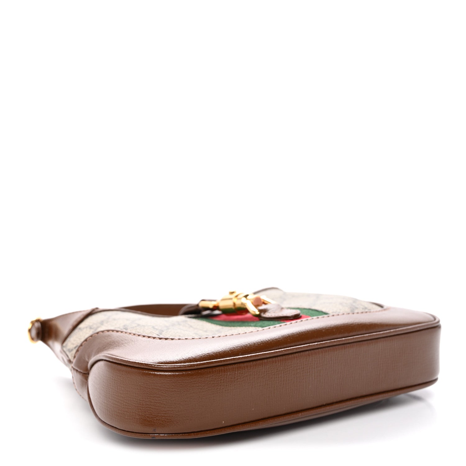 GG Supreme Monogram Azalea Calfskin Web Mini Jackie 1961 Hobo Beige Ebony Brown Sugar