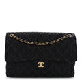 Denim Quilted XXL Travel Flap Bag Dark Blue Orange