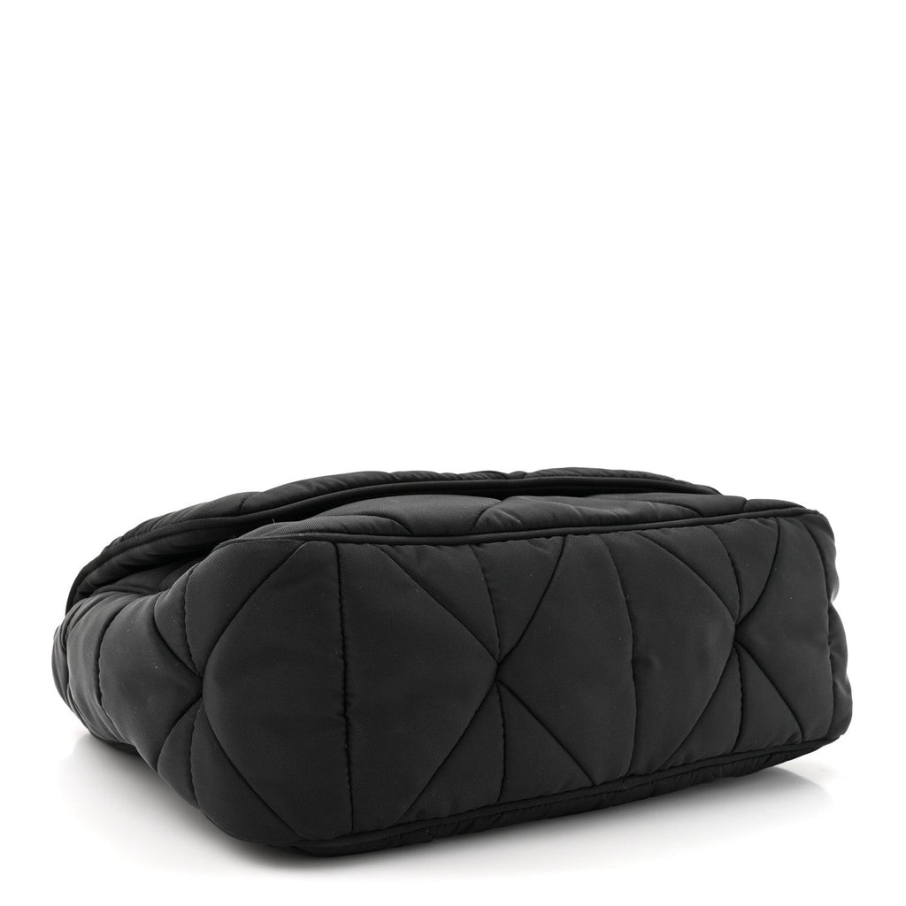 Re-Nylon Quilted Padded Flap Shoulder Bag Black