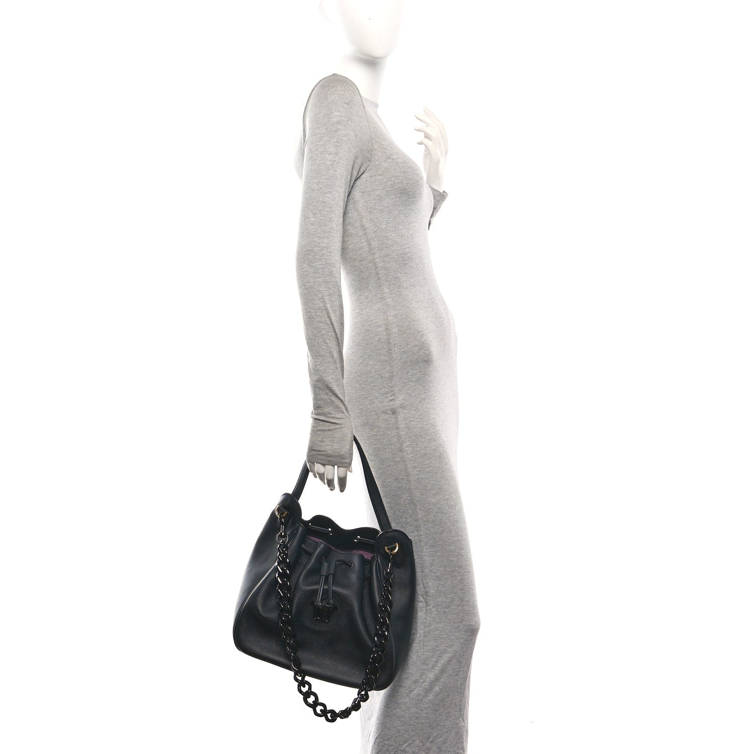 Grained Calfskin La Medusa Bucket Bag Black