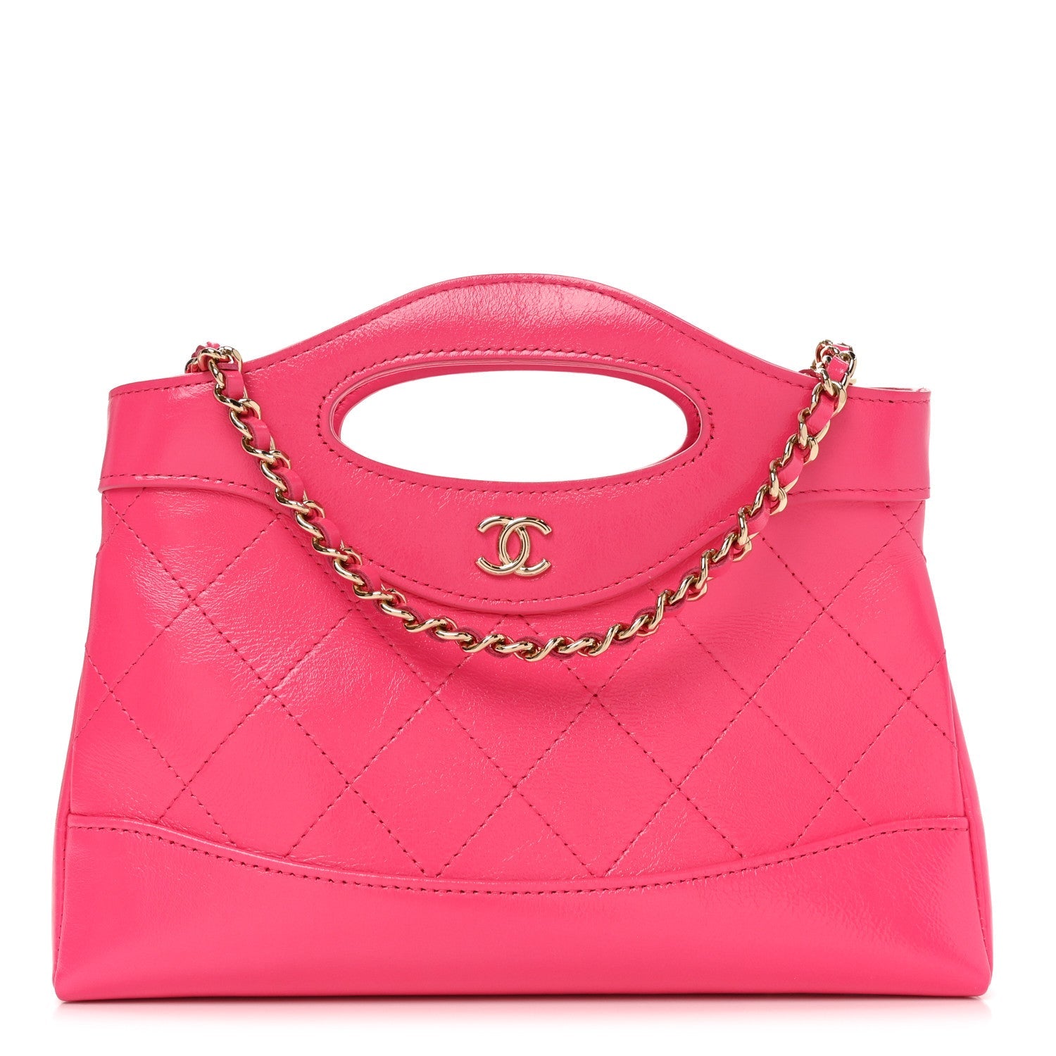 Shiny Crumpled Calfskin Quilted Nano 31 Shopping Bag Pink