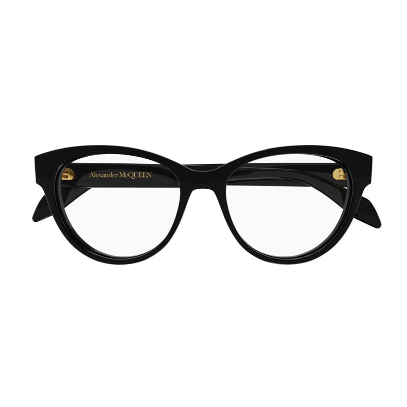 Alexander McQueen Eyeglasses Cat Eye Full Rim, Shiny Black Frame and Clear Demo Lens Lens AM0359O001