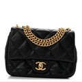 Shiny Lambskin Quilted Mini Sweetheart Flap Black
