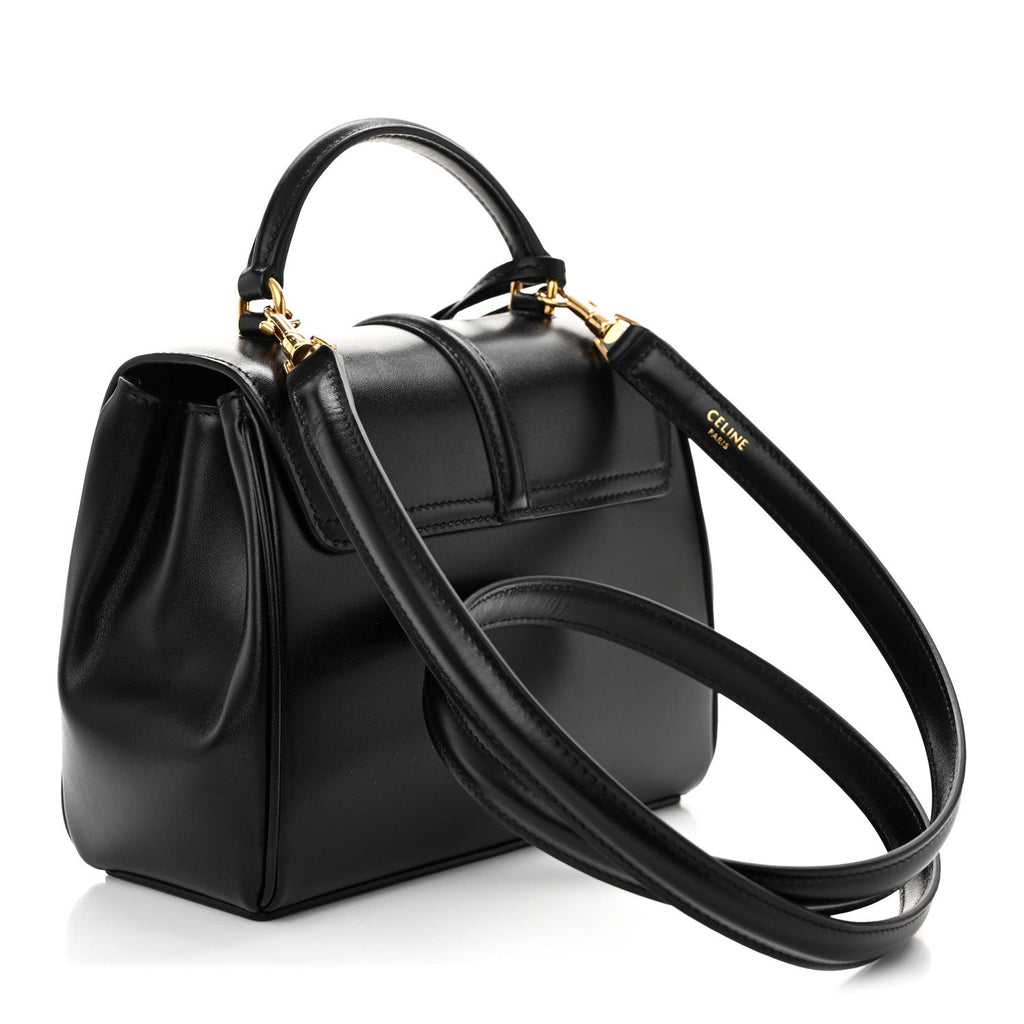 Satinated Calfskin Mini 16 Top Handle Bag Black