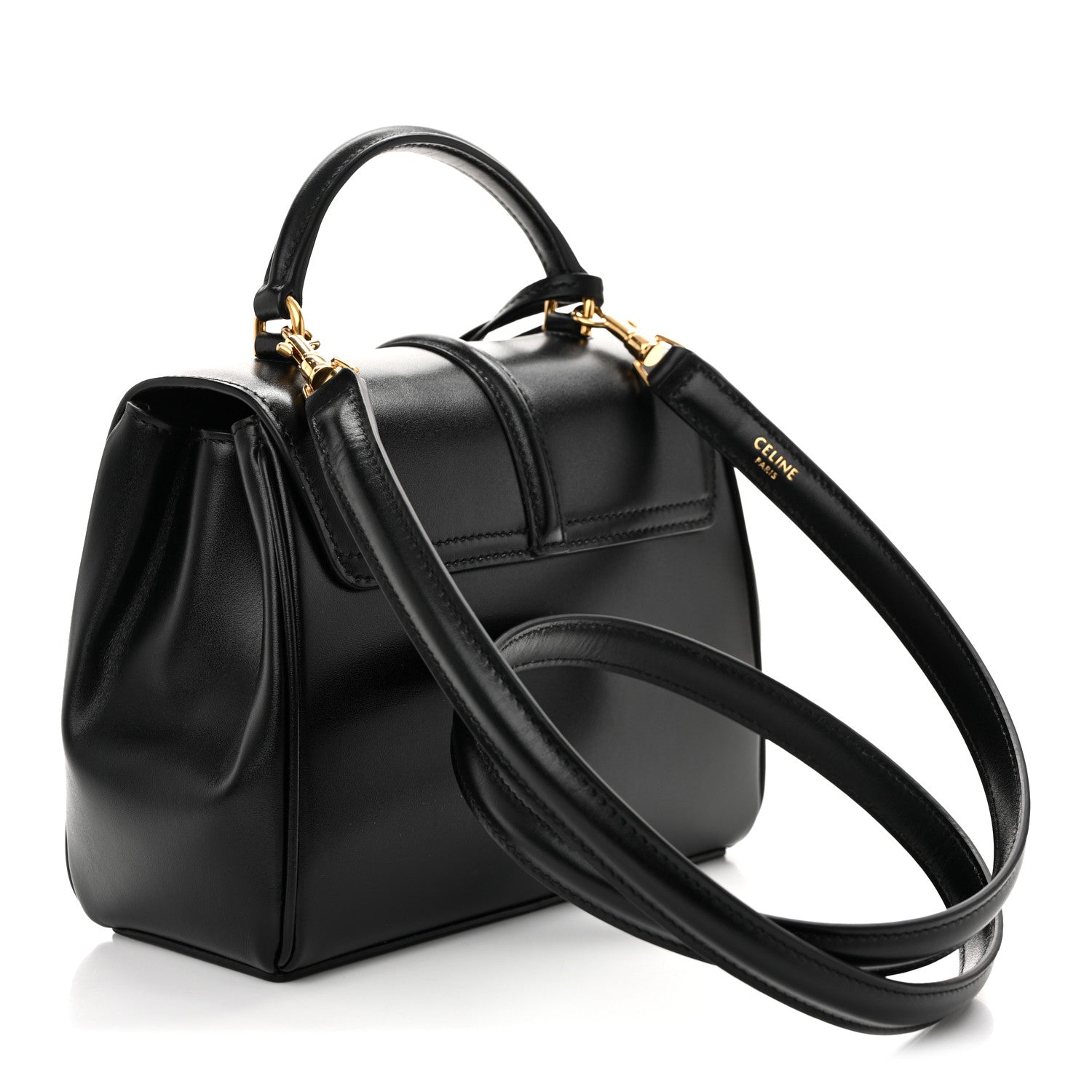 Satinated Calfskin Mini 16 Top Handle Bag Black
