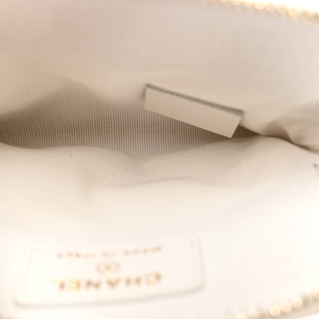 Caviar Quilted Crystal Zip Card Holder Wallet White