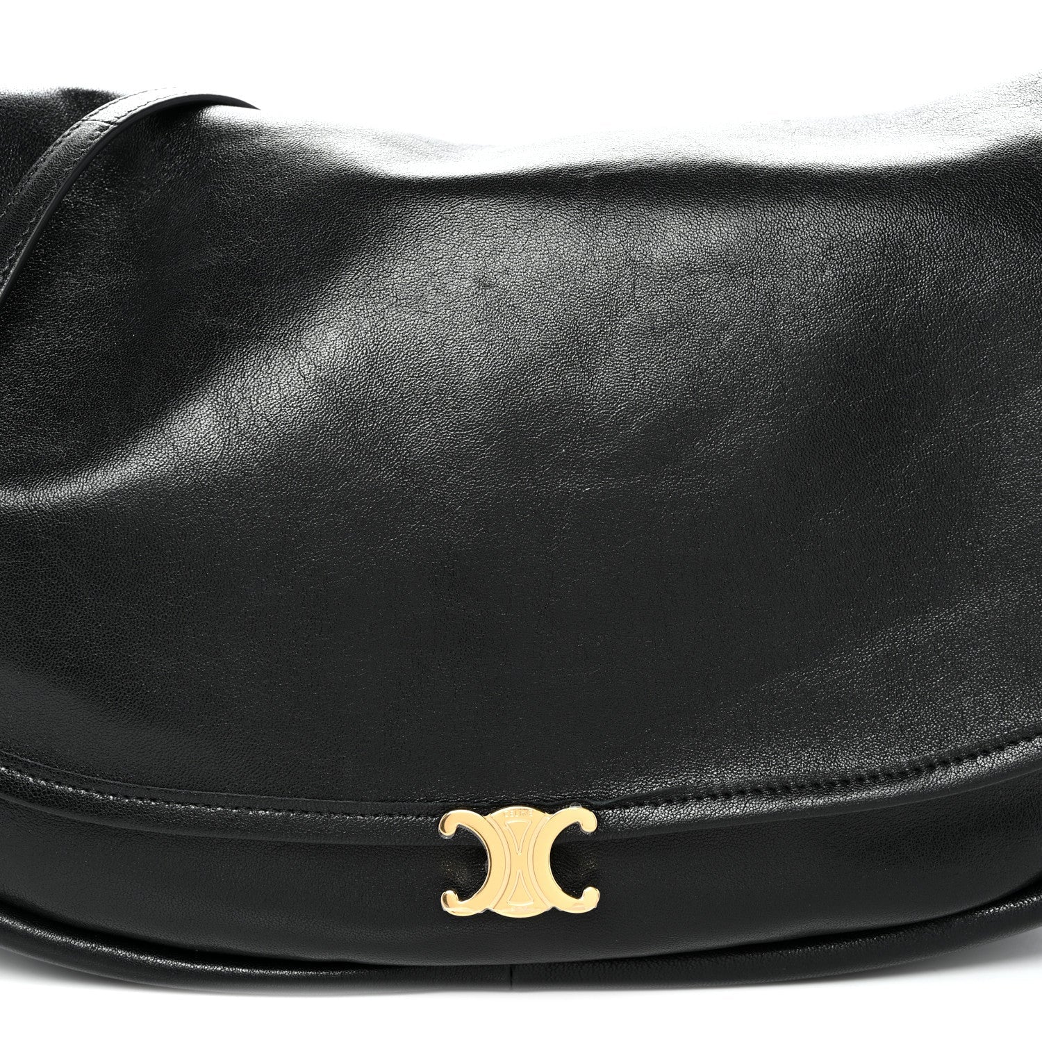 Shiny Lambskin Soft Triomphe Half Moon Bag Black