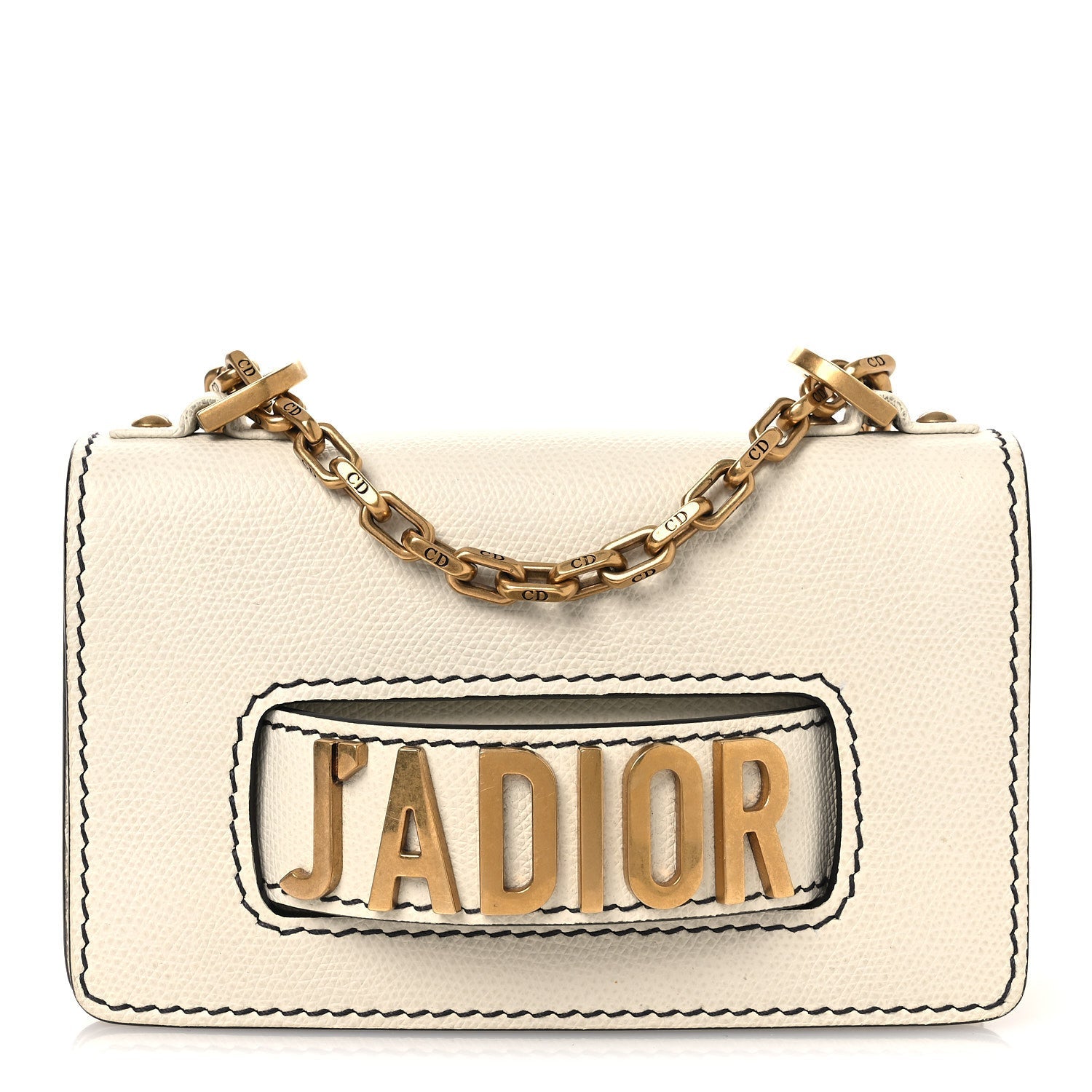 Grained Calfskin Mini J'Adior Chain Flap Bag Latte