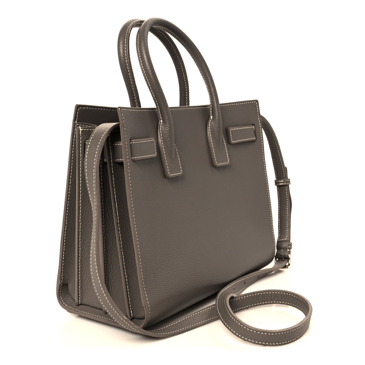Grained Calfskin Topstich Baby Sac De Jour Grey