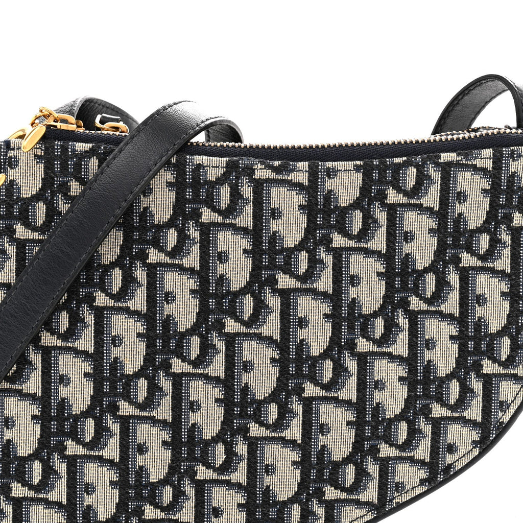 Oblique Saddle Pouch With Strap Navy Blue