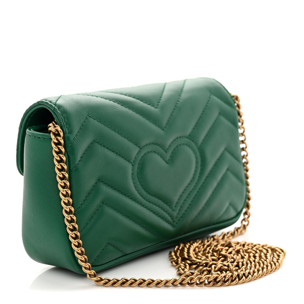 Calfskin Matelasse Super Mini GG Marmont Shoulder Bag Emerald Green