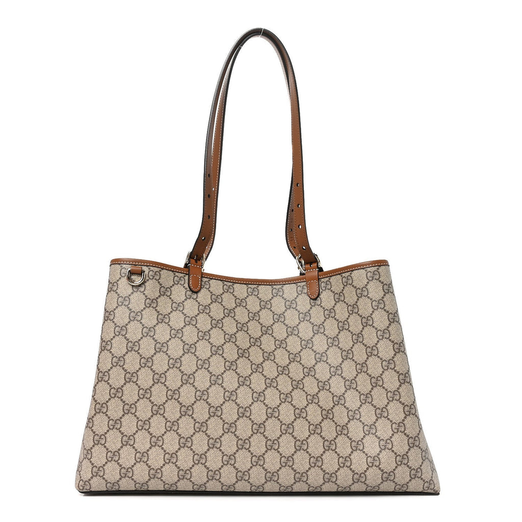 GG Supreme Monogram Emblem Large Tote Bag Beige Dark Brown