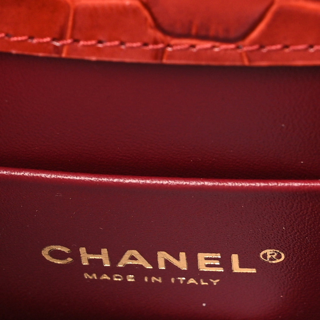 Calfskin Crocodile Embossed Turn Around Mini Flap Burgundy