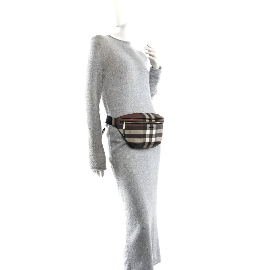 E-canvas Check Bum Bag Dark Birch Brown